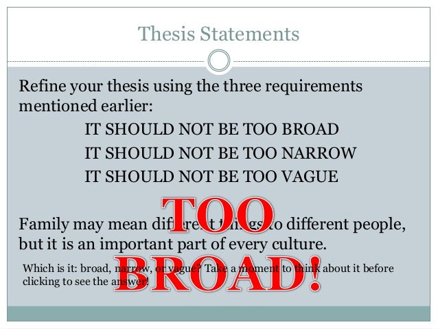 how to write a thesis statement too narrow synonym
